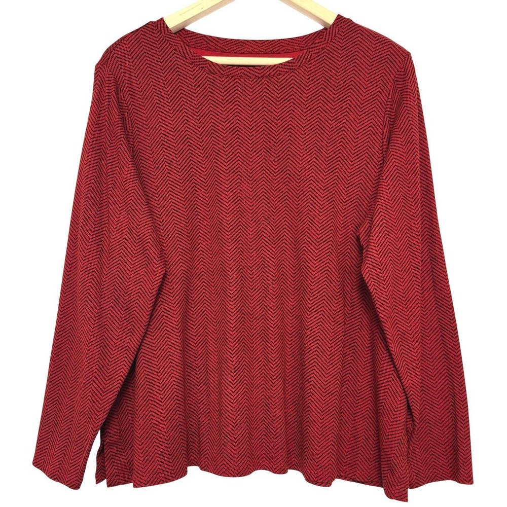 J Jill  Pima Crew Neck Tee Womens XLP Red‎ Herringbone Cotton Long Sleeve Top